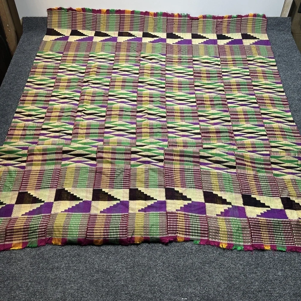 Vintage Handwoven Kente Cloth Ghana African Tribal Textile Blanket 41x70 In